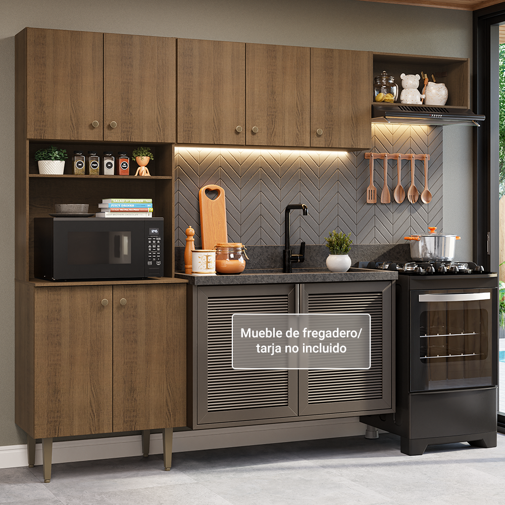 Cocina compacta 235cm Marrón Gourmet Madesa XA03