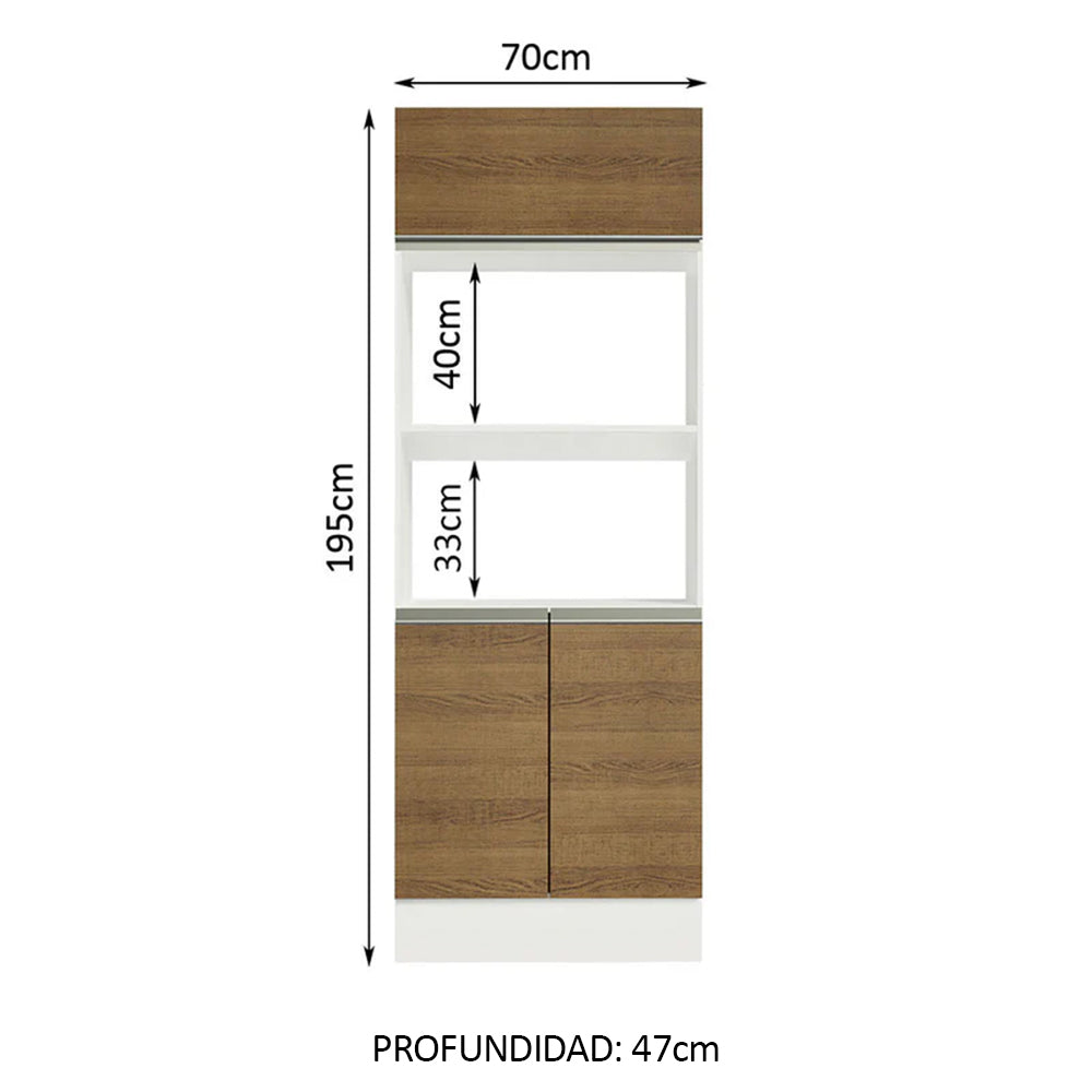Mueble para Horno y Microondas 70 cm 3 Puertas Blanco/Marrón 100% MDF Smart Madesa