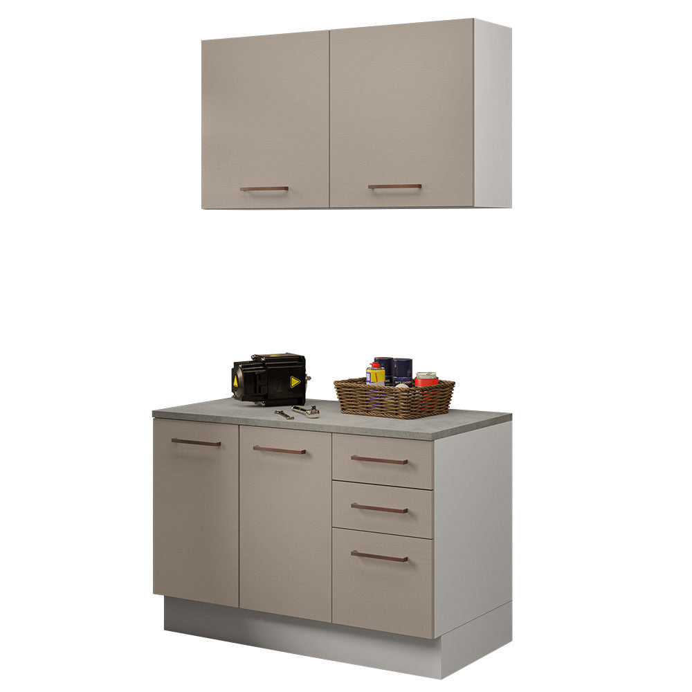 Kit con Bajo Mesada y Alacena Multiuso 120 cm Blanco/Crema Agata Madesa