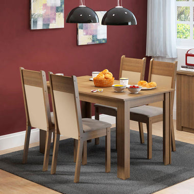 Juego de Comedor Mesa Rectangular 4 Sillas Marrón/Crema/Sintético Beige Havana Madesa