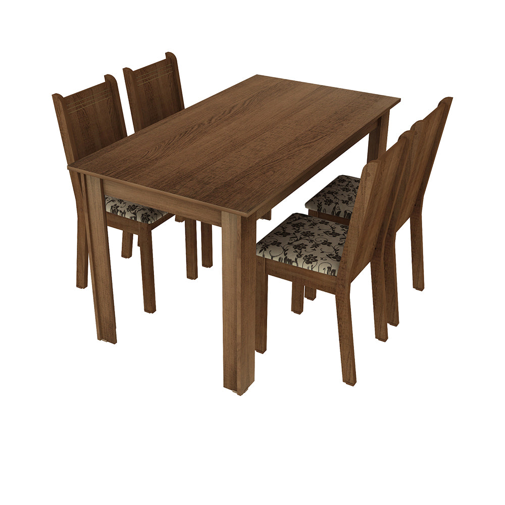Juego de Comedor Rosie Madesa Mesa Tapa de Madera con 4 Sillas Marrón/Floral Beige Marrón