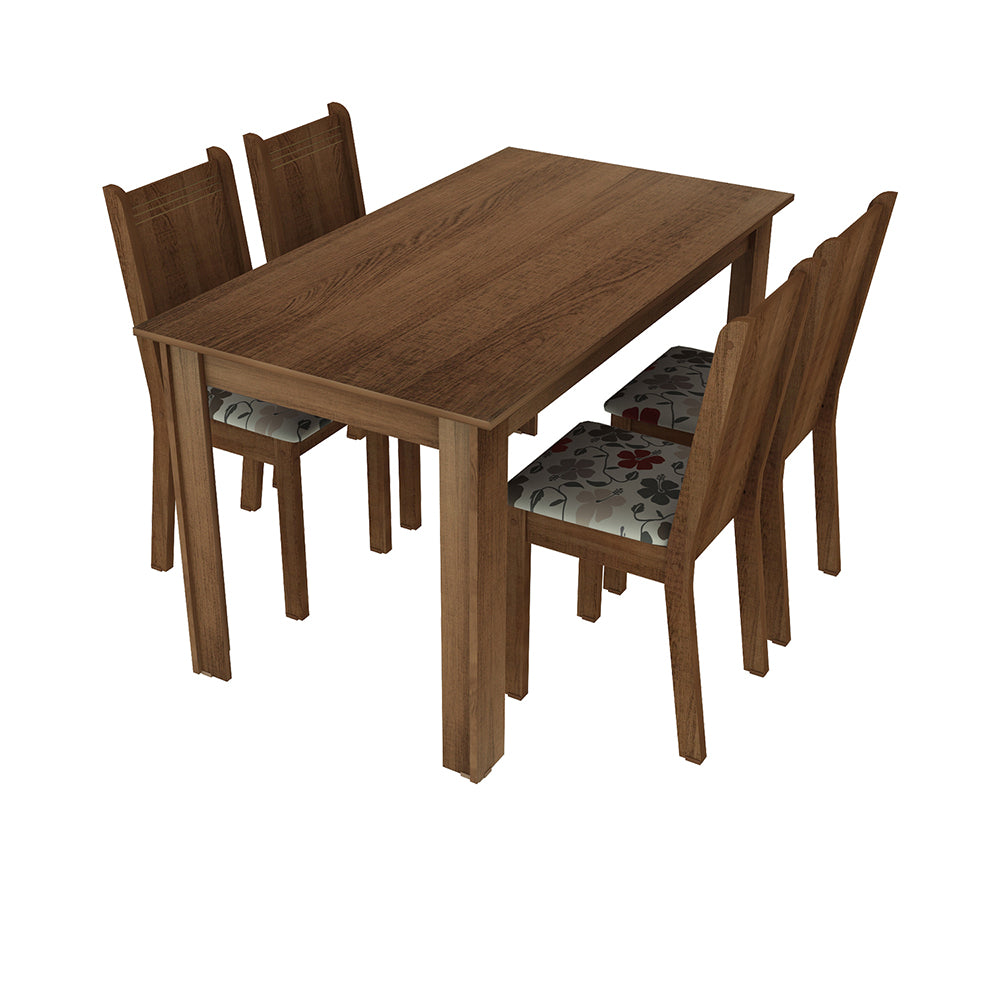 Juego de Comedor Rosie Madesa Mesa Tapa de Madera con 4 Sillas Marrón/Floral Hibiscos
