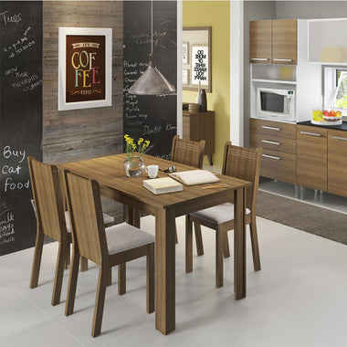 Juego de Comedor Mesa Rectangular 4 Sillas Marrón/Sintético Beige Rosie Madesa