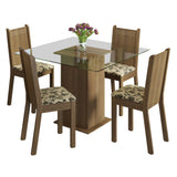 Juego de Comedor con Tapa de Vidrio 4 Sillas Marrón/Beige Magda