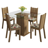 Juego de Comedor con Tapa de Vidrio 4 Sillas Marrón/Hibiscos Magda