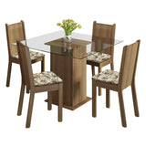 Juego de Comedor con Tapa de Vidrio 4 Sillas Marrón/Floral Beige Magda