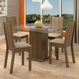 Juego de Comedor con Tapa de Vidrio 4 Sillas Marrón/Beige Magda