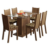 Juego de Comedor Madesa Gales Mesa Tapa de Vidrio con 6 Sillas Marrón/Beige Marrón