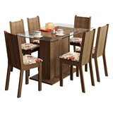 Juego de Comedor Madesa Gales Mesa Tapa de Vidrio con 6 Sillas Marrón/Floral Hibiscos