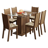 Juego de Comedor Madesa Gales Mesa Tapa de Vidrio con 6 Sillas Marrón/Lírio Beige