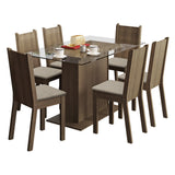 Juego de Comedor Madesa Gales Mesa Tapa de Vidrio con 6 Sillas Marrón/Sintético Beige