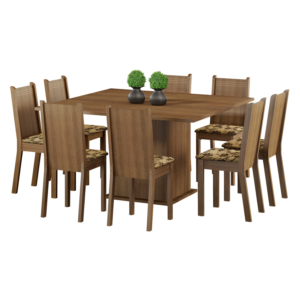 Juego de Comedor Madesa Clarice Mesa Tapa de Madera con 8 Sillas Marrón/Beige Marrón