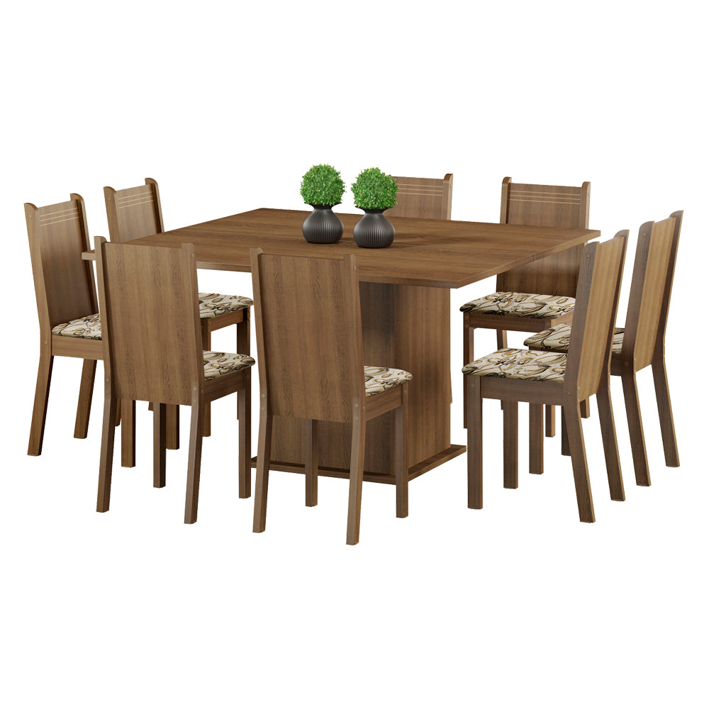Juego de Comedor Madesa Clarice Mesa Tapa de Madera con 8 Sillas Marrón/Lírio Beige
