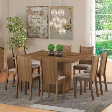 Juego de Comedor Mesa Cuadrada 8 Sillas Marrón/Sintético Beige Clarice Madesa
