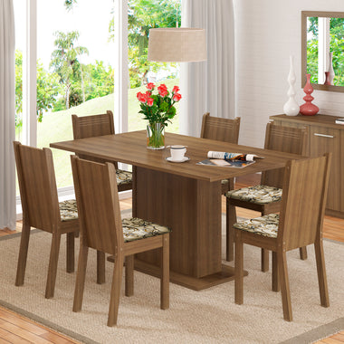 Juego de Comedor Mesa Rectangular 6 Sillas Marrón/Lirio Beige Megan Madesa