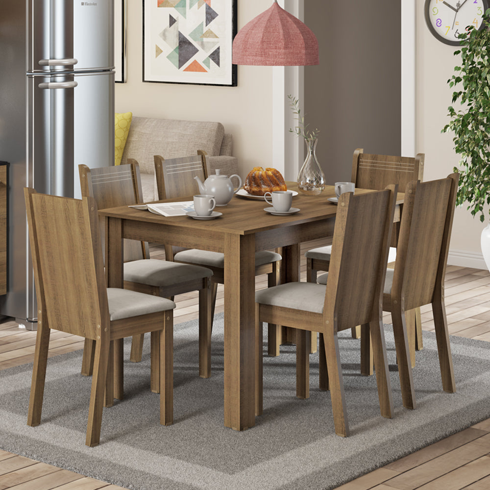 Juego de Comedor Maris Mesa con Tapa y 6 Sillas Marrón/Sintético Beige