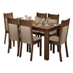 Juego de Comedor Mesa Rectangular 6 Sillas Marrón/Sintético Beige Jaíne Madesa