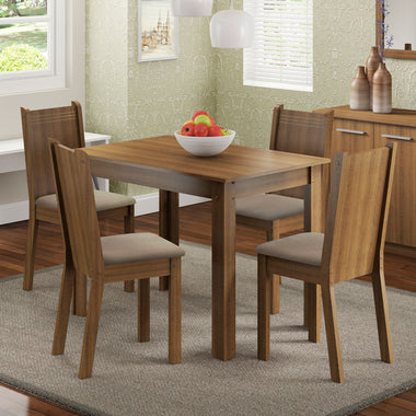Juego de Comedor Mesa Rectangular 4 Sillas Marrón/Sintético Beige Rute Madesa