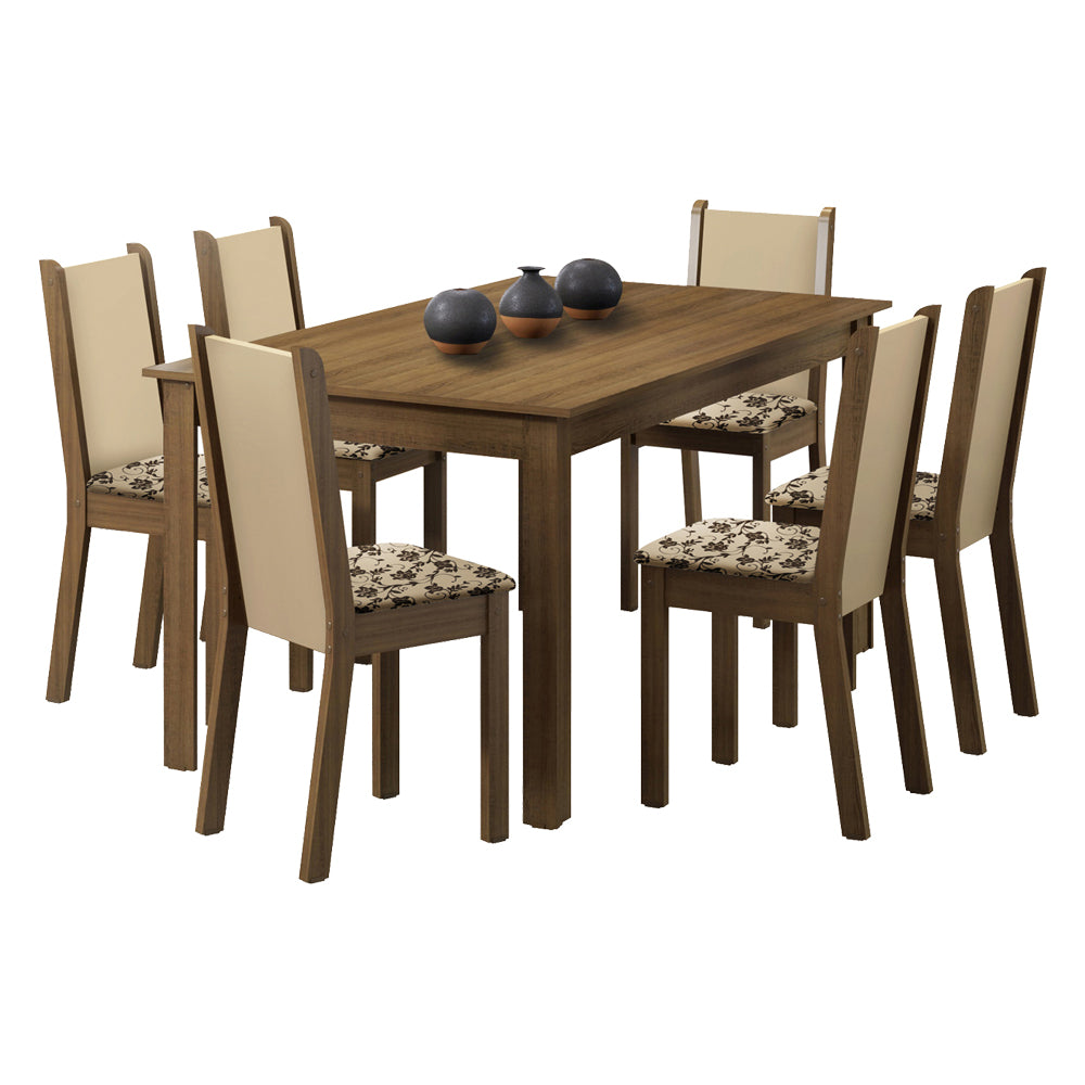 Juego de Comedor Madesa Miriam Mesa Tapa de Madera con 6 Sillas Marrón/Crema/Beige Marrón