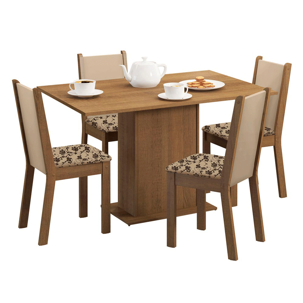 Juego de Comedor Madesa Talita Mesa Tapa de Madera con 4 Sillas Marrón/Crema/Beige Marrón
