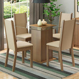 Juego de Comedor con Tapa de Vidrio 4 Sillas Marrón/Crema/Beige Aline