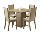 Juego de Comedor Mesa con Tapa de Vidrio y 4 Sillas Marrón/Beige Moscou Plus