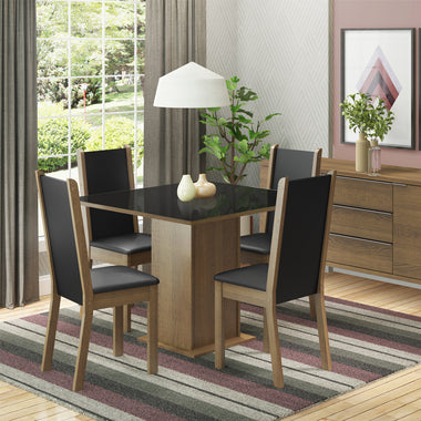 Juego de Comedor Mesa Cuadrada Tapa de Vidrio Sobrepuesto 4 Sillas Marrón/Negro Moscou Madesa
