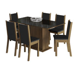 Juego de Comedor Moscou Plus Madesa Mesa Tapa de Vidrio con 6 Sillas Marrón/Negro