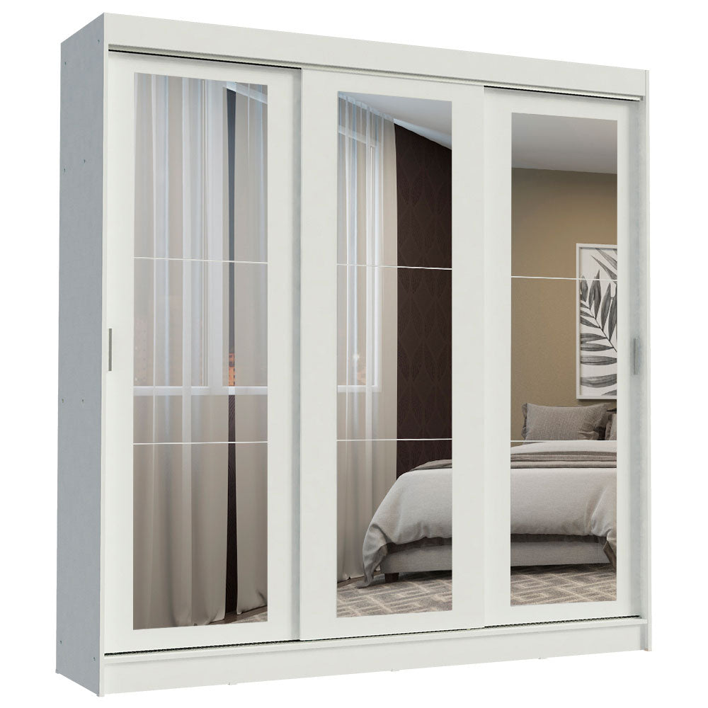Placard Ropero Casal Madesa Kansas 3 Puertas Corredizas de Espejo 3 Cajones Blanco