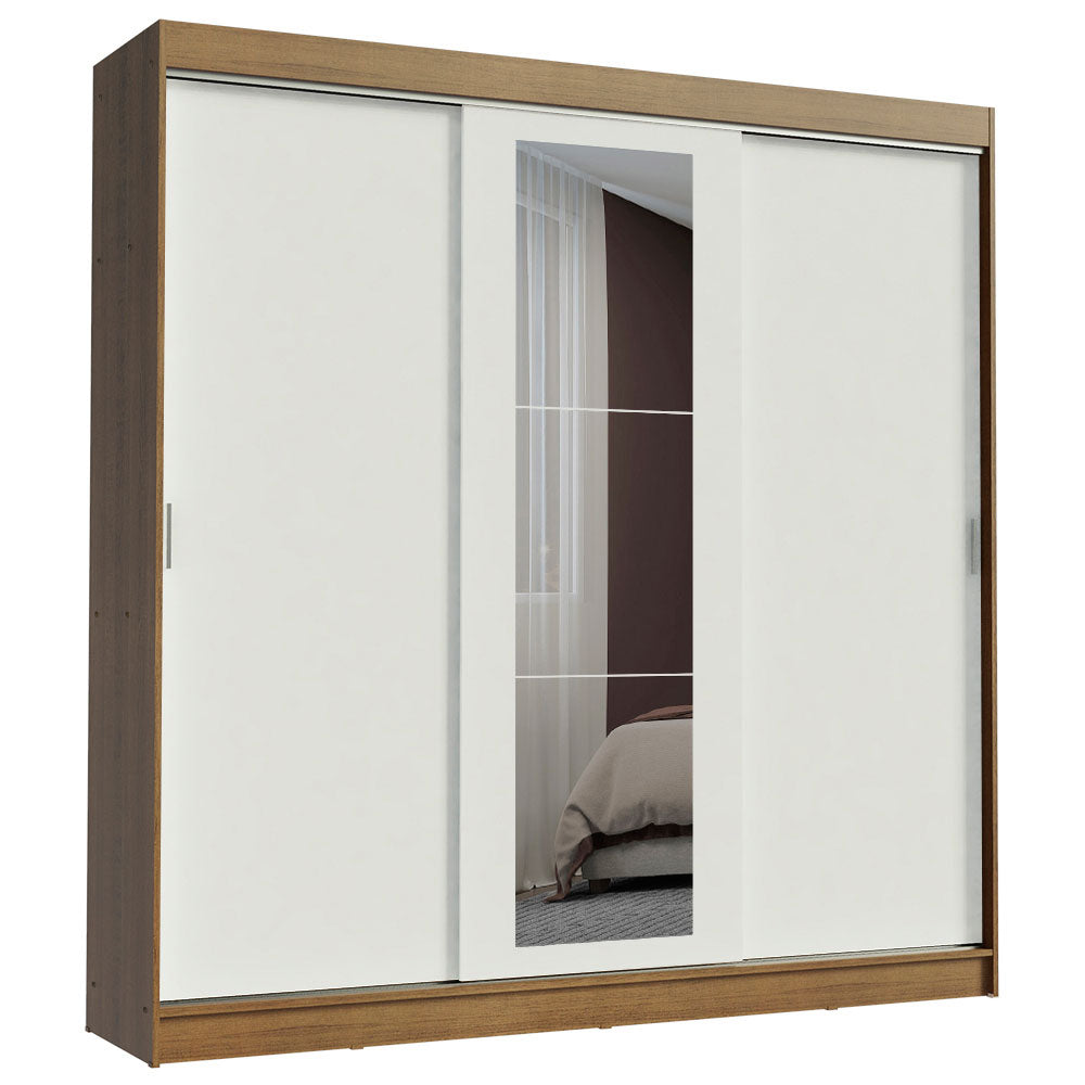 Placard Ropero Casal Madesa Kansas 3 Puertas Corredizas con Espejo 3 Cajones Marrón/Blanco