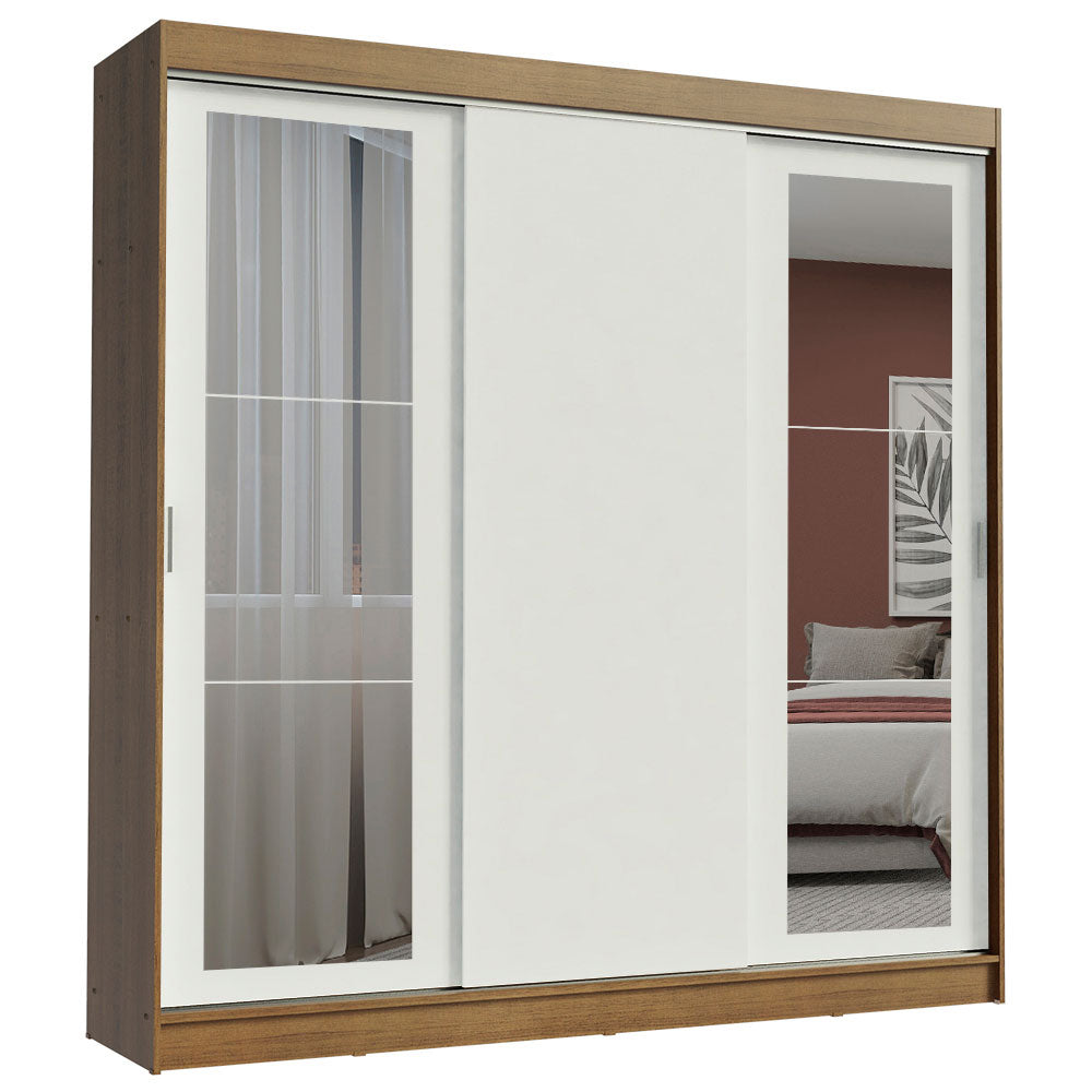 Placard Ropero Casal Madesa Kansas 3 Puertas Corredizas con Espejos 3 Cajones Marrón/Blanco