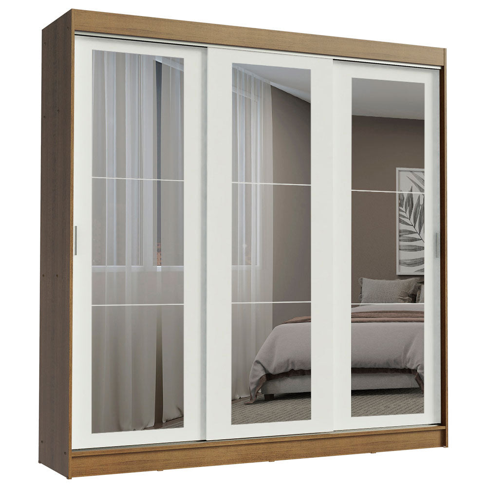 Placard Ropero Casal Madesa Kansas 3 Puertas Corredizas de Espejo 3 Cajones Marrón/Blanco