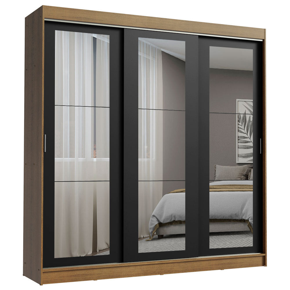 Placard Ropero Casal Madesa Kansas 3 Puertas Corredizas de Espejo 3 Cajones Marrón/Negro