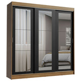 Placard Ropero Casal Madesa Kansas 3 Puertas Corredizas de Espejo 3 Cajones Marrón/Negro