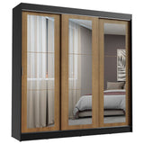 Placard Ropero Casal Madesa Kansas 3 Puertas Corredizas de Espejo 3 Cajones Negro/Marrón