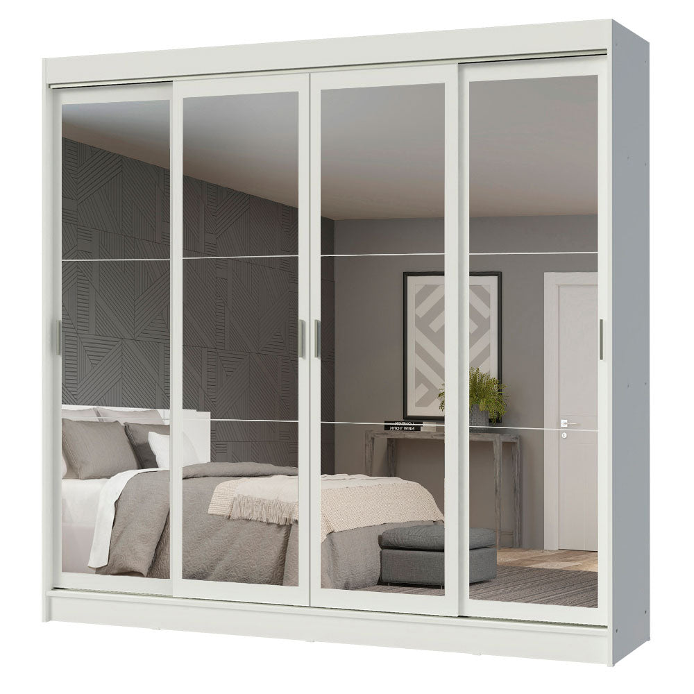 Placard Ropero Casal Madesa Austin 4 Puertas Corredizas de Espejo 3 Cajones Blanco