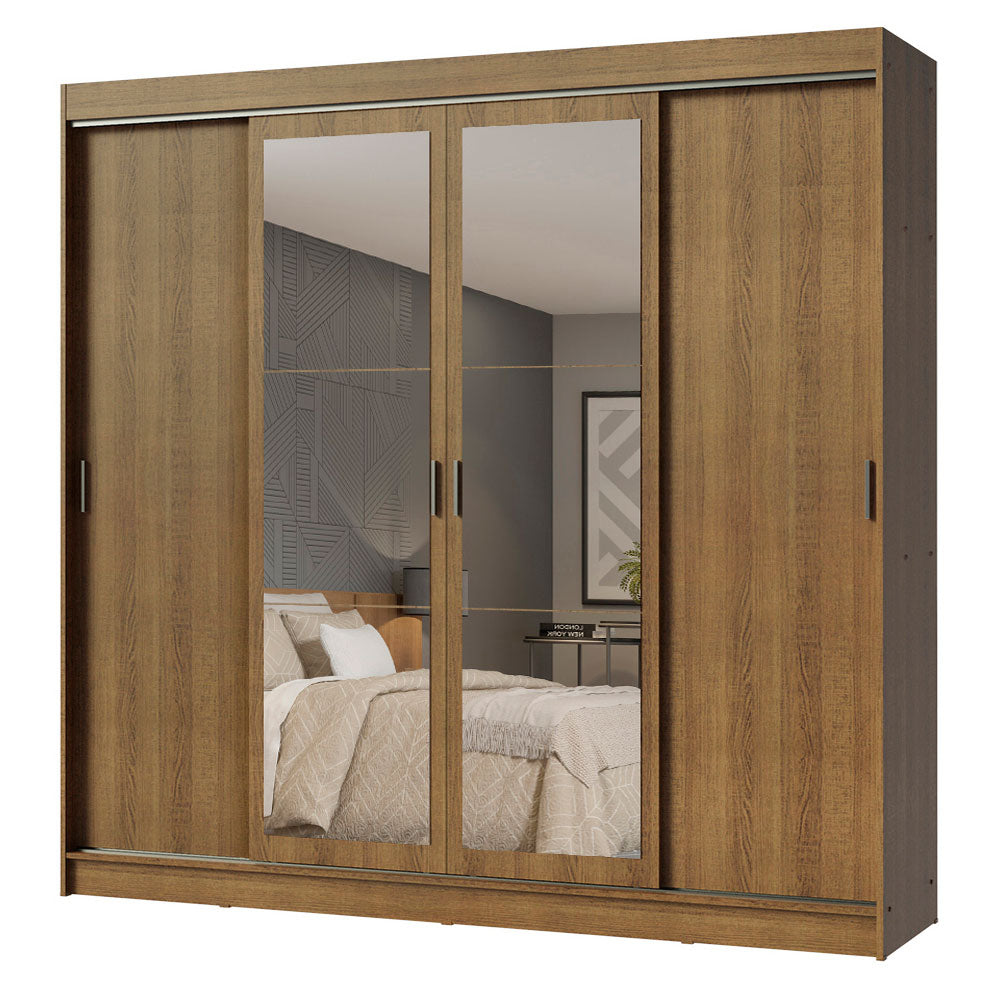 Placard Ropero Casal Madesa Austin 4 Puertas Corredizas con Espejos 3 Cajones Marrón