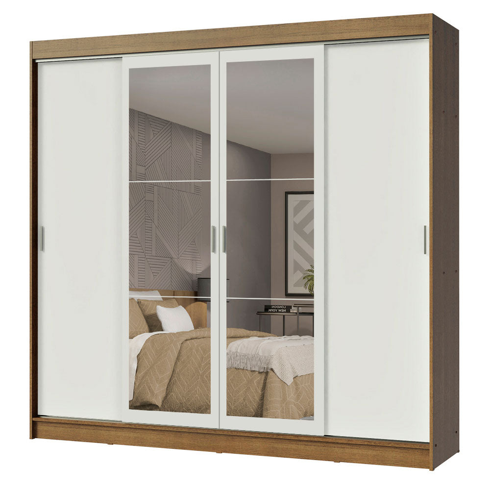 Placard Ropero Casal Madesa Austin 4 Puertas Corredizas con Espejos 3 Cajones Marrón/Blanco