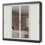 Placard Ropero Casal Madesa Austin 4 Puertas Corredizas con Espejos 3 Cajones Negro/Blanco