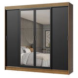 Placard Ropero Casal Madesa Austin 4 Puertas Corredizas con Espejos 3 Cajones Marrón/Negro
