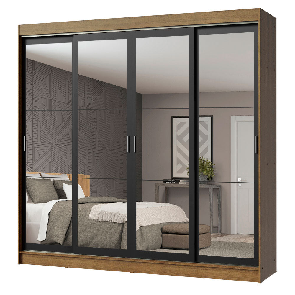 Placard Ropero Casal Madesa Austin 4 Puertas Corredizas de Espejo 3 Cajones Marrón/Negro