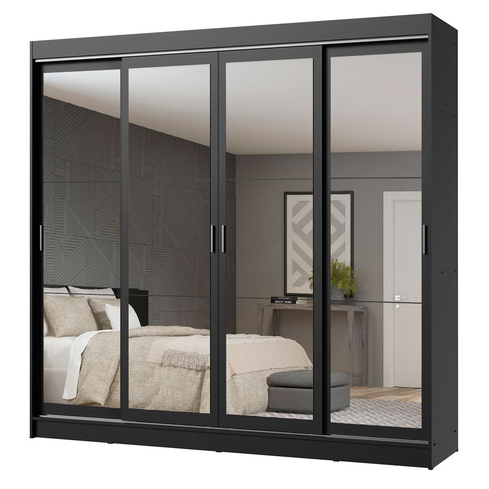 Placard Ropero Casal Madesa Austin 4 Puertas Corredizas de Espejo 3 Cajones Negro