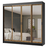 Placard Ropero Casal Madesa Austin 4 Puertas Corredizas de Espejo 3 Cajones Negro/Marrón
