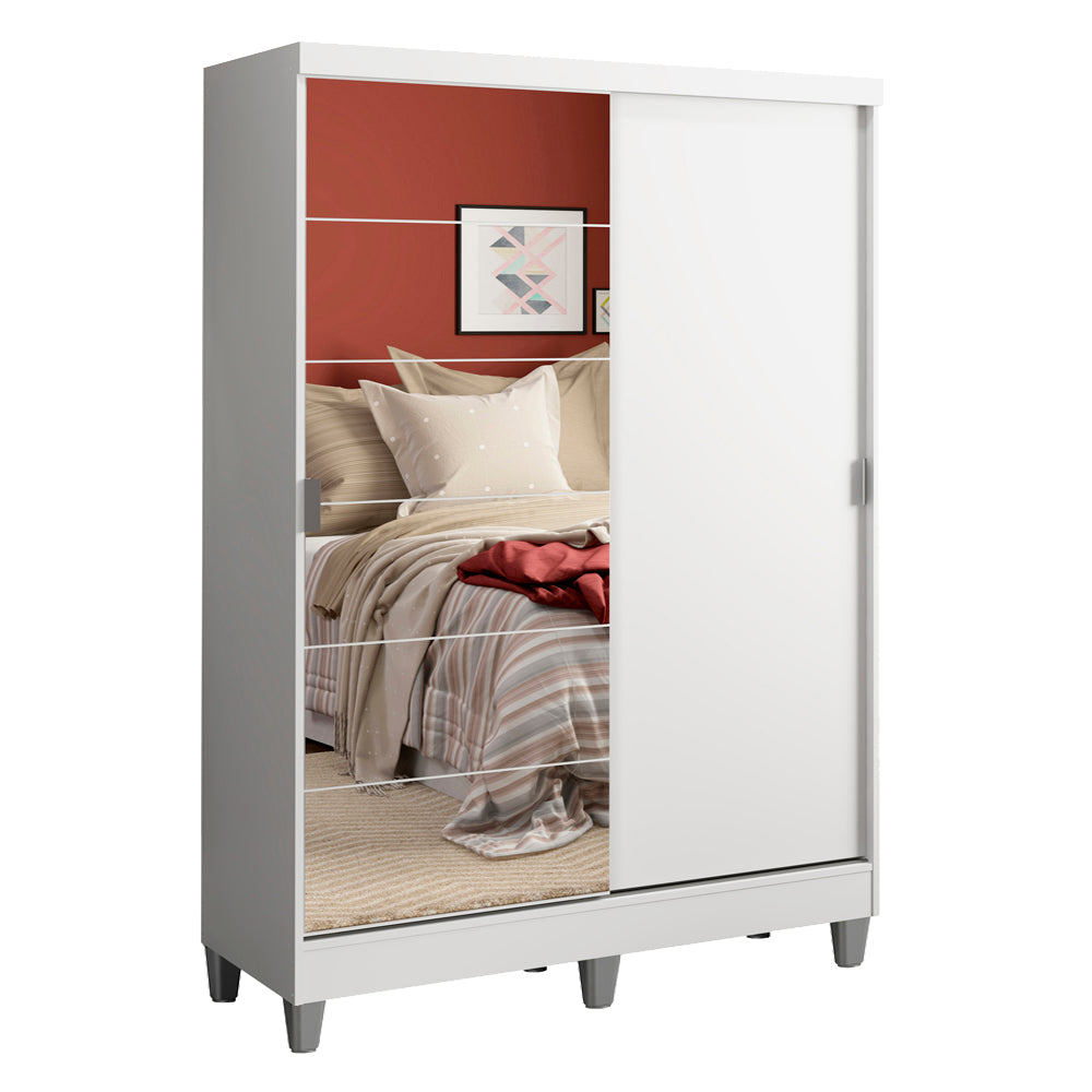 Placard Soltero Luke 2 Puertas Corredizas 1 con Espejo y Patas Blanco