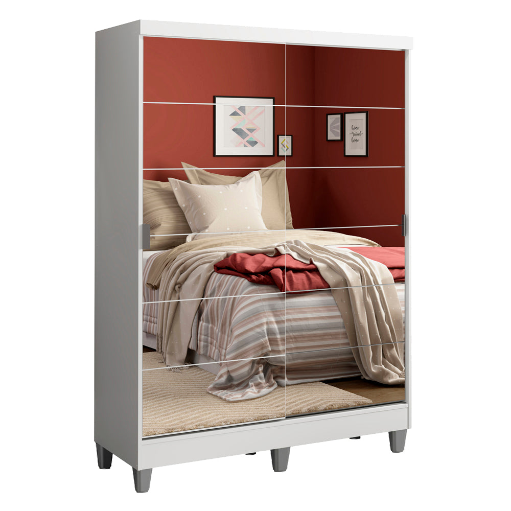 Placard Soltero Luke 2 Puertas Corredizas Espejo con Patas Blanco