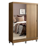 Placard Soltero Luke 120 cm 2 Puertas Corredizas con 1 Espejo 2 Cajones con Patas Marrón Madesa