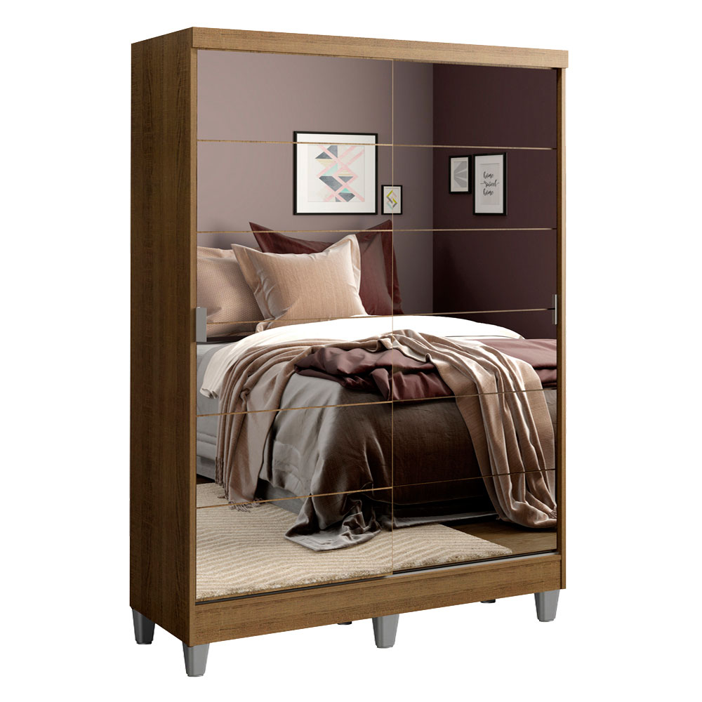 Placard Soltero Luke 120 cm 2 Puertas Corredizas con 2 Espejos 2 Cajones con Patas Marrón Madesa