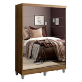 Placard Soltero Luke 120 cm 2 Puertas Corredizas con 2 Espejos 2 Cajones con Patas Marrón Madesa