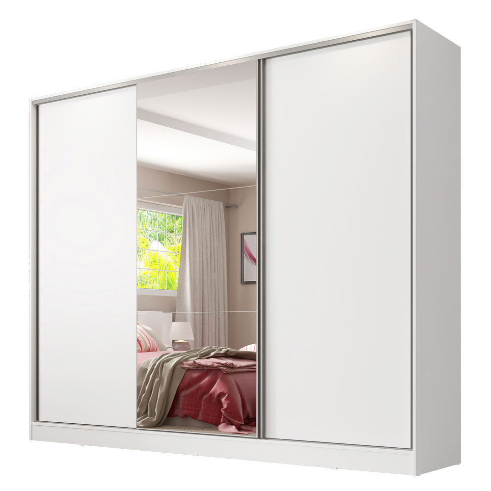 Placard Matrimonial 100% MDF con Espejo Royale 3 Puertas Corredizas Blanco