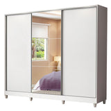 Placard Matrimonial 100% MDF Royale 3 Puertas Corredizas con Espejo con Patas Blanco